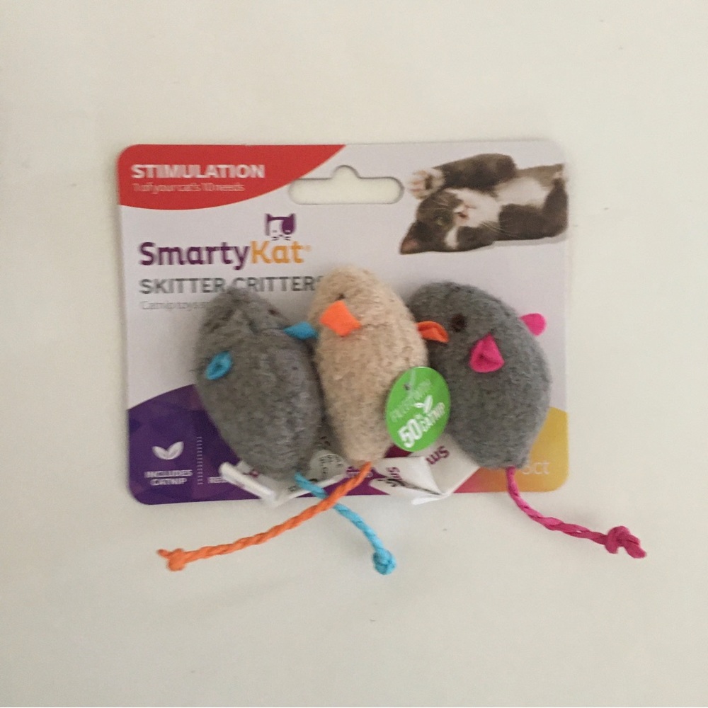 NEW Cat Toys 3 Mice Skitter Critter Stimulation Fun Catnip | Smarty Kat